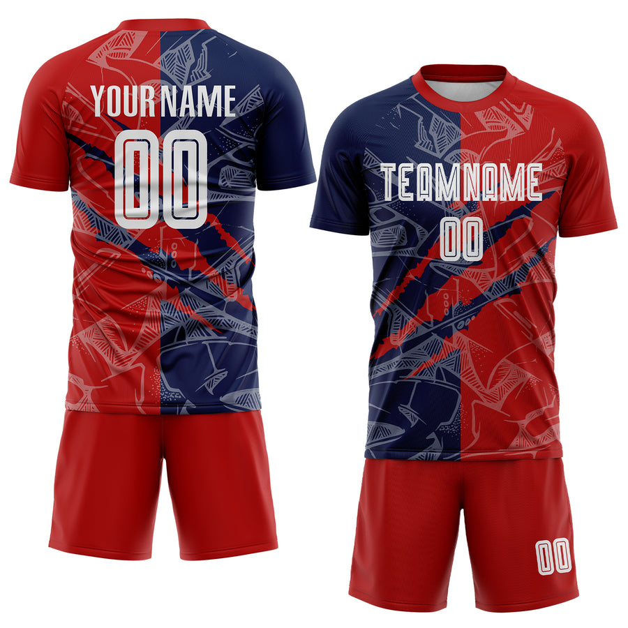 Custom Graffiti Pattern Red-Navy USA Scratch Sublimation Soccer Uniform Jersey