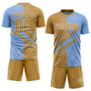 Custom Graffiti Pattern Old Gold-Light Blue Scratch Sublimation Soccer Uniform Jersey