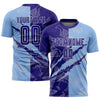 Custom Graffiti Pattern Dark Purple-Light Blue Scratch Sublimation Soccer Uniform Jersey