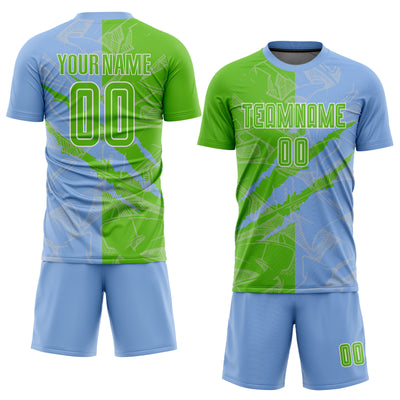 Custom Graffiti Pattern Aurora Green-Light Blue Scratch Sublimation Soccer Uniform Jersey