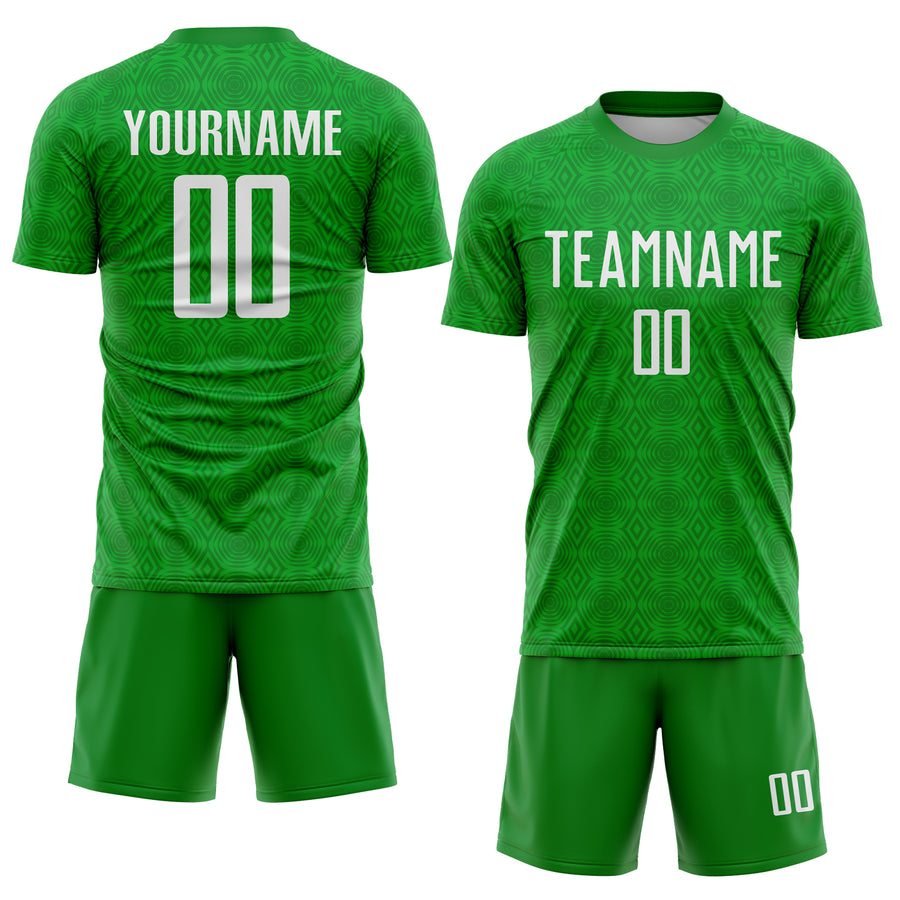 Custom Grass Green White Geometric Shapes Sublimation Soccer Uniform Jersey