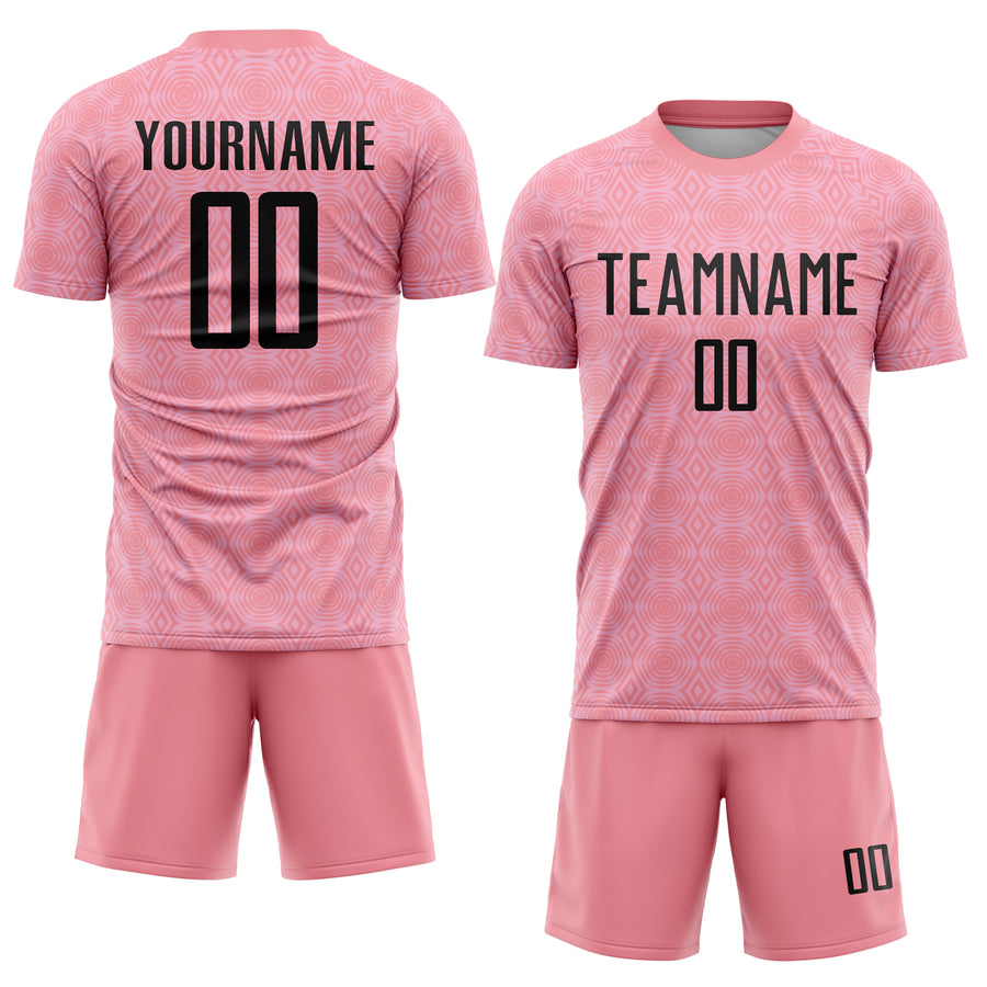 Custom Medium Pink Black-Light Pink Geometric Shapes Sublimation Soccer Uniform Jersey