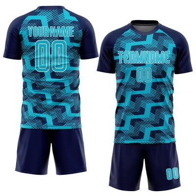 Custom Navy Lakes Blue-White Line Sublimation Soccer Uniform Jersey