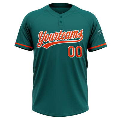 Custom Teal Orange-White Two-Button Unisex Softball Jersey