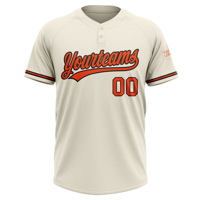 Custom Cream Orange-Black Two-Button Unisex Softball Jersey