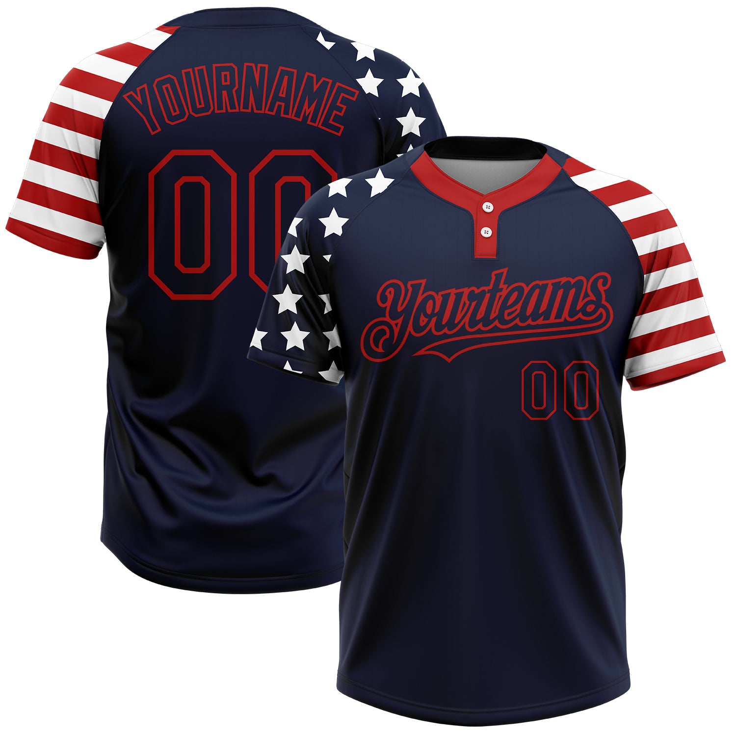 Custom White Navy-Red 3D American Flag Fashion Two-Button Unisex Softball  Jersey