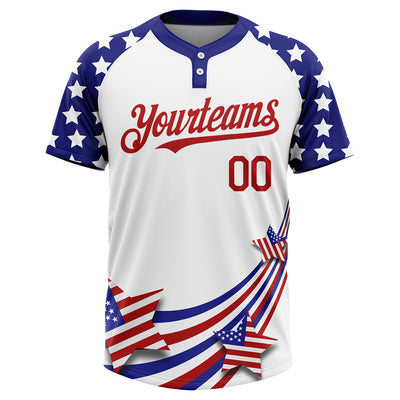 Custom American Flag Softball Jersey White Red-Navy 3D Fashion Two