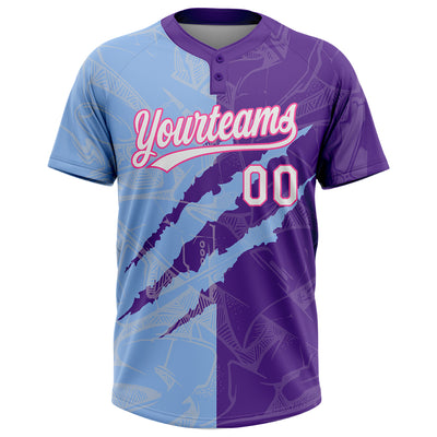 Custom Graffiti Pattern Purple Light Blue-Pink 3D Two-Button Unisex Softball Jersey