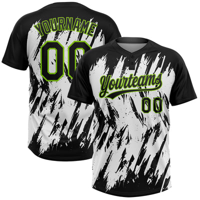 Custom Black Neon Green-White 3D Pattern Abstract Sharp Shape Two-Button Unisex Softball Jersey