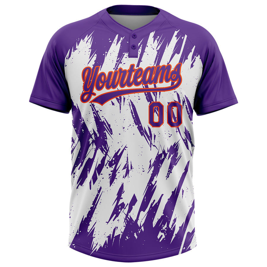 Custom Purple Orange-White 3D Pattern Abstract Sharp Shape Two-Button Unisex Softball Jersey