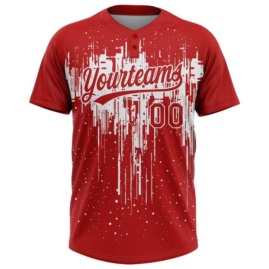 Custom Red White 3D Pattern Dripping Splatter Art Two-Button Unisex Softball Jersey