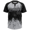 Custom Black Gray 3D Pattern Abstract Splatter Grunge Art Two-Button Unisex Softball Jersey