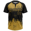 Custom Black Old Gold 3D Pattern Abstract Splatter Grunge Art Two-Button Unisex Softball Jersey