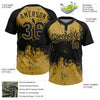 Custom Black Old Gold 3D Pattern Abstract Splatter Grunge Art Two-Button Unisex Softball Jersey