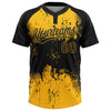 Custom Black Gold 3D Pattern Abstract Splatter Grunge Art Two-Button Unisex Softball Jersey