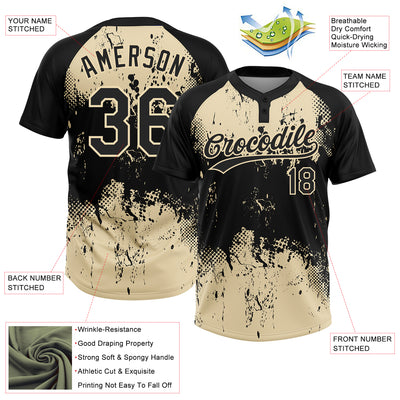 Custom Black Cream 3D Pattern Abstract Splatter Grunge Art Two-Button Unisex Softball Jersey