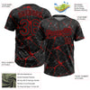 Custom Black Red 3D Pattern Abstract Network Two-Button Unisex Softball Jersey