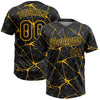 Custom Black Gold 3D Pattern Abstract Network Two-Button Unisex Softball Jersey