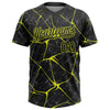 Custom Black Neon Yellow 3D Pattern Abstract Network Two-Button Unisex Softball Jersey