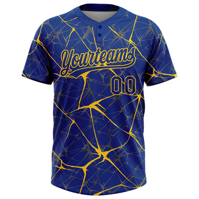 Custom Royal Yellow 3D Pattern Abstract Network Two-Button Unisex Softball Jersey