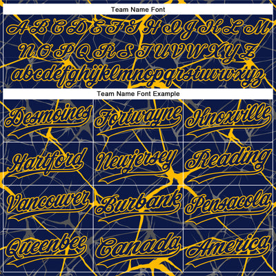 Custom Navy Gold 3D Pattern Abstract Network Two-Button Unisex Softball Jersey