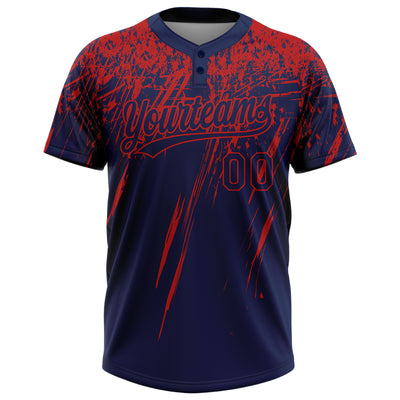 Custom Navy Red 3D Pattern Abstract Sharp Shape Two-Button Unisex Softball Jersey