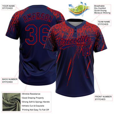 Custom Navy Red 3D Pattern Abstract Sharp Shape Two-Button Unisex Softball Jersey