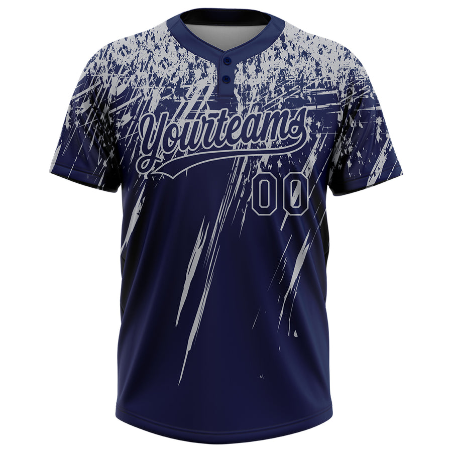 Custom Navy Gray 3D Pattern Abstract Sharp Shape Two-Button Unisex Softball Jersey