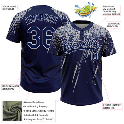 Custom Navy Gray 3D Pattern Abstract Sharp Shape Two-Button Unisex Softball Jersey