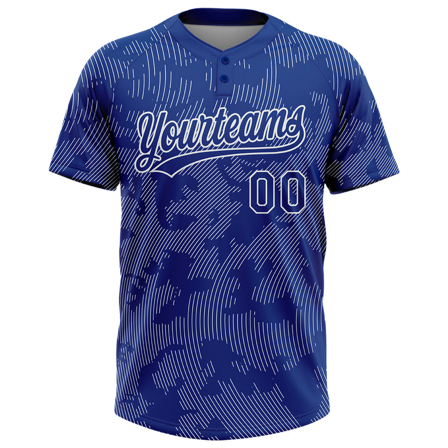 Custom Royal White 3D Pattern Curve Lines Two-Button Unisex Softball Jersey