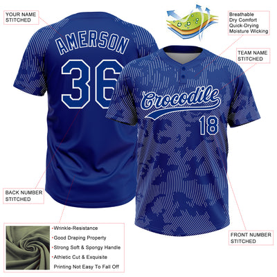 Custom Royal White 3D Pattern Curve Lines Two-Button Unisex Softball Jersey