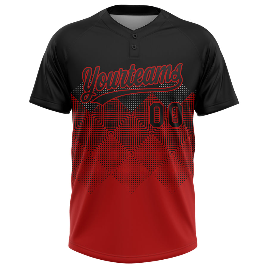 Custom Black Red 3D Pattern Gradient Square Shapes Two-Button Unisex Softball Jersey