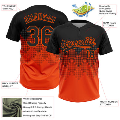 Custom Black Orange 3D Pattern Gradient Square Shapes Two-Button Unisex Softball Jersey