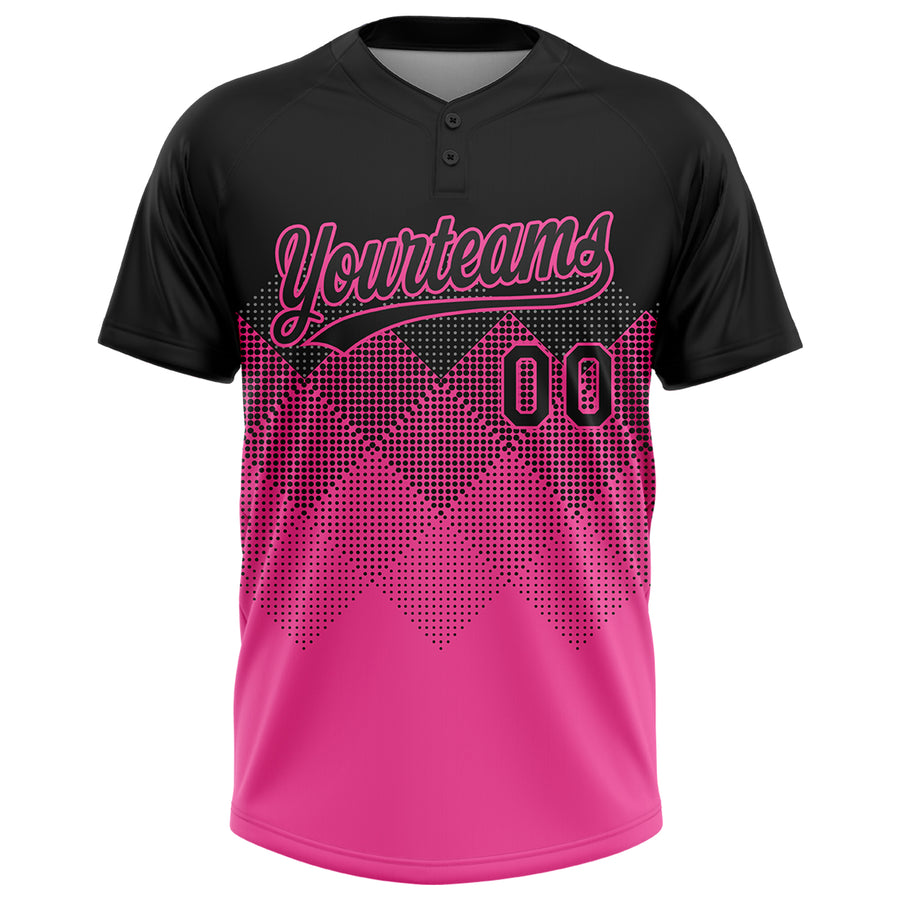 Custom Black Pink 3D Pattern Gradient Square Shapes Two-Button Unisex Softball Jersey