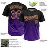 Custom Black Purple-Gold 3D Pattern Gradient Square Shapes Two-Button Unisex Softball Jersey