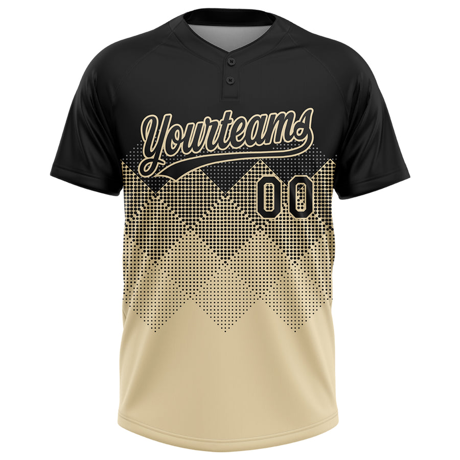 Custom Black Cream 3D Pattern Gradient Square Shapes Two-Button Unisex Softball Jersey