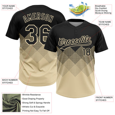 Custom Black Cream 3D Pattern Gradient Square Shapes Two-Button Unisex Softball Jersey