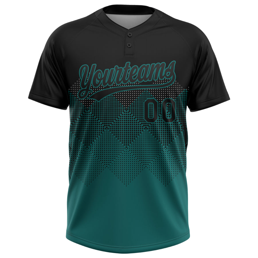 Custom Black Teal 3D Pattern Gradient Square Shapes Two-Button Unisex Softball Jersey