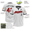 Custom White Black Pinstripe Red Two-Button Unisex Softball Jersey