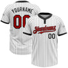 Custom White Black Pinstripe Red Two-Button Unisex Softball Jersey