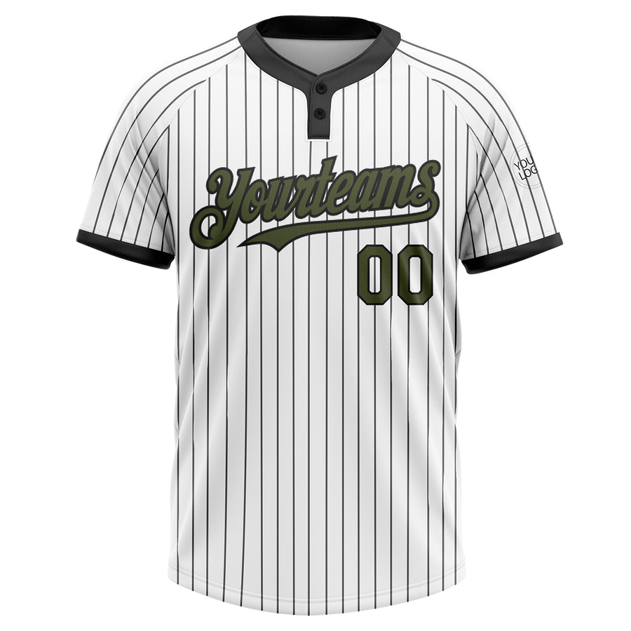 Custom White Black Pinstripe Olive Two-Button Unisex Softball Jersey