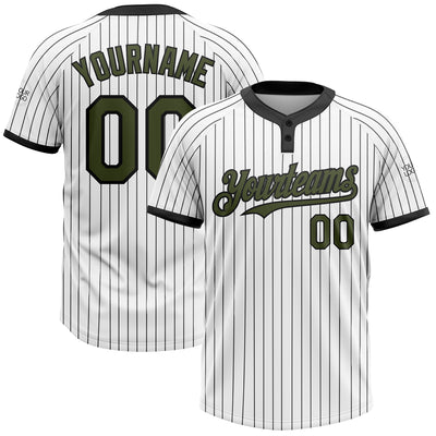 Custom White Black Pinstripe Olive Two-Button Unisex Softball Jersey