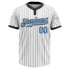 Custom White Black Pinstripe Light Blue Two-Button Unisex Softball Jersey