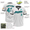 Custom White Black Pinstripe Teal Two-Button Unisex Softball Jersey