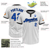 Custom White Black Pinstripe Thunder Blue Two-Button Unisex Softball Jersey