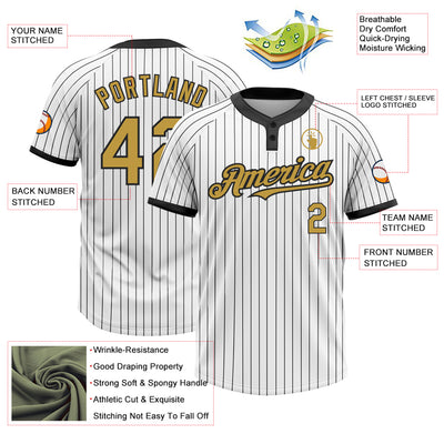 Custom White Black Pinstripe Old Gold Two-Button Unisex Softball Jersey