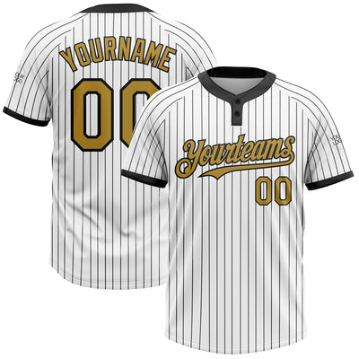 Custom White Black Pinstripe Old Gold Two-Button Unisex Softball Jersey