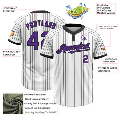 Custom White Black Pinstripe Purple Two-Button Unisex Softball Jersey