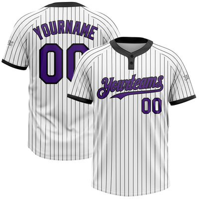 Custom White Black Pinstripe Purple Two-Button Unisex Softball Jersey