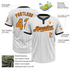 Custom White Black Pinstripe Bay Orange Two-Button Unisex Softball Jersey